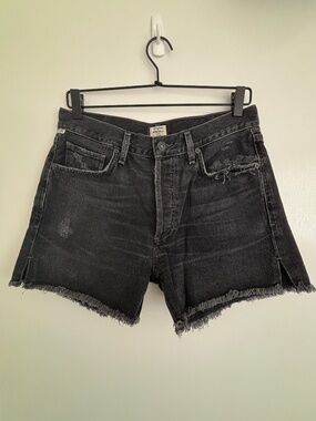 Citizens of Humanity Nikki High Rise Distressed Denim Shorts Black 28